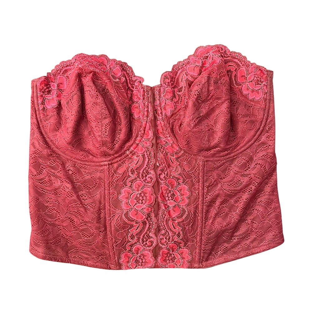 Curvation Burgundy Lace Bustier Corset Top 40D Boning Red Sexy Underwire